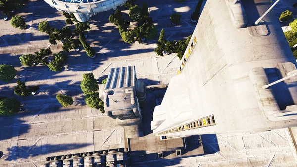 Футуристический город, город. Архитектура будущего. Вид с воздуха. 3d-рендеринг . — стоковое фото