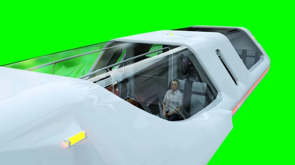 Futuristico autobus passeggeri in volo. Trasporto del futuro. 3d isolante di rendering . — Foto Stock