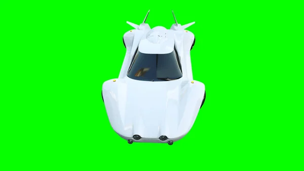 Φουτουριστικό ιπτάμενο αυτοκίνητο. Μεταφορών του μέλλοντος. Απομόνωση. 3D rendering. — Φωτογραφία Αρχείου