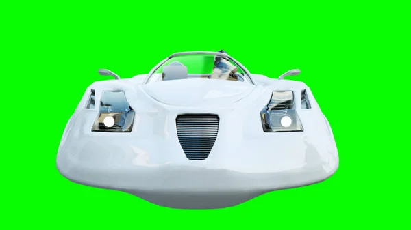 Futuristic létající auto s ženou. Doprava budoucnosti. Izolujte. 3D vykreslování. — Stock fotografie