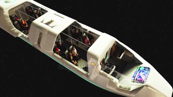 Bus futurista de pasajeros volando en el espacio. Transporte del futuro. animación realista 4k . — Vídeos de Stock