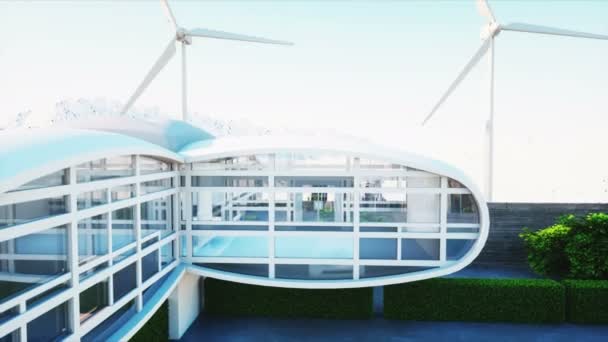 Maison du futur. Voiture volante futuriste avec femme. Animation 4K super réaliste . — Video