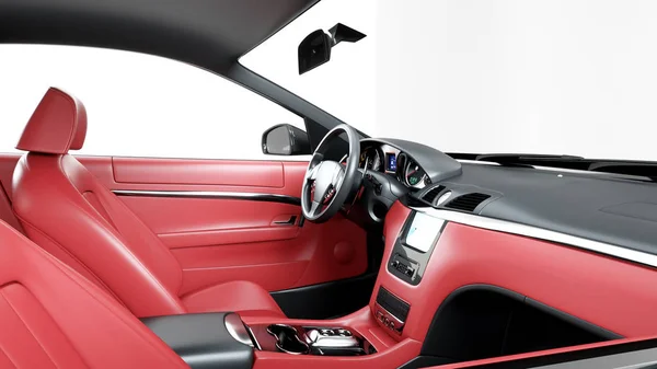 Red leather interior of luxury black sport car . isolate 3d rendering. — Stock Photo, Image