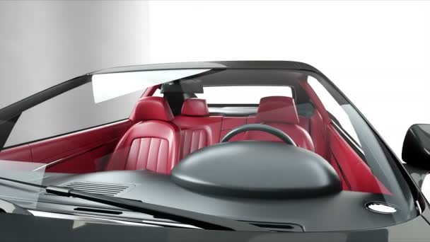 Розкішний чорний спортивний автомобіль з червоною шкірою. Реалістична анімація 4K . — стокове відео