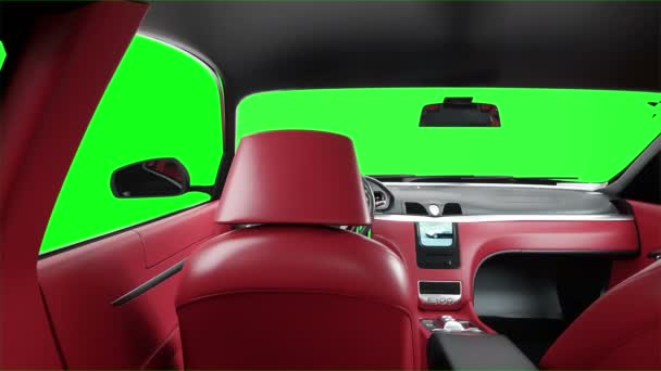 Intérieur en cuir rouge de voiture sport noire de luxe. Images de l'écran vert. animation 4K réaliste . — Video