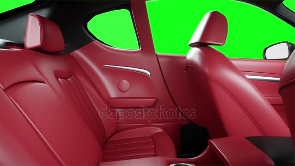 Interior de couro vermelho de luxo carro esporte preto. Imagens do ecrã verde. animação 4K realista . — Vídeo de Stock