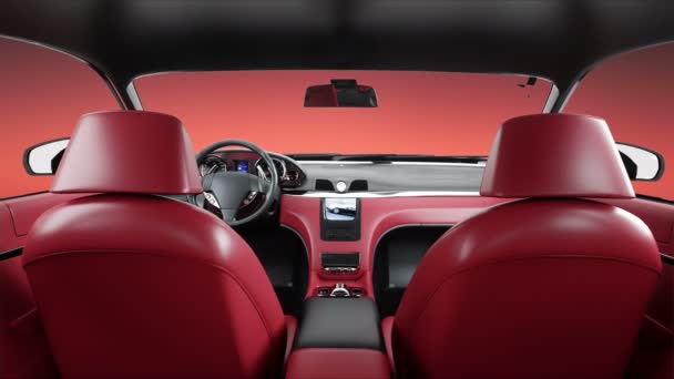 Interior de couro vermelho de luxo carro esporte preto. animação 4K realista . — Vídeo de Stock