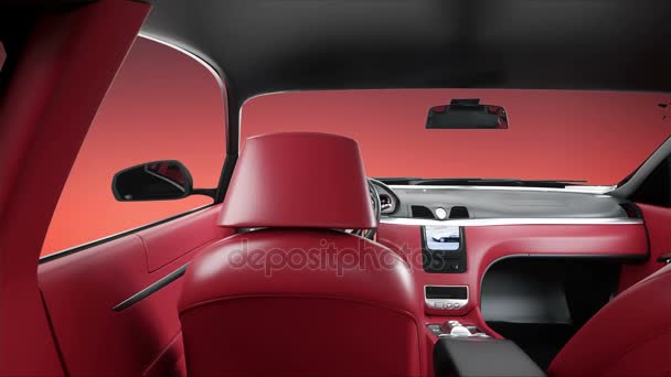 Interior de couro vermelho de luxo carro esporte preto. animação 4K realista . — Vídeo de Stock