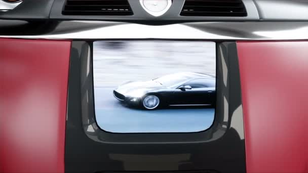 Interno in pelle rossa di auto sportive nere di lusso. animazione 4K realistica . — Video Stock