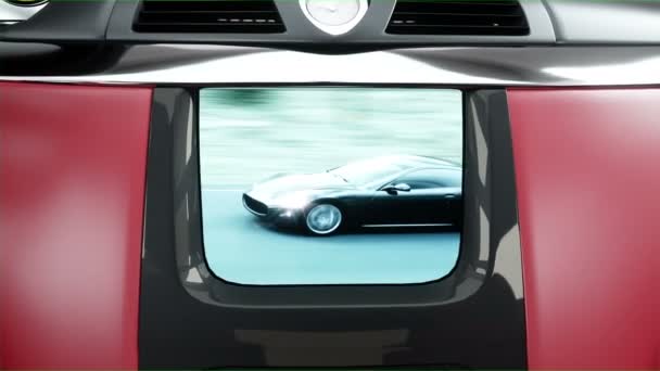 Interno in pelle rossa di auto sportive nere di lusso. Video sullo schermo verde. animazione 4K realistica . — Video Stock