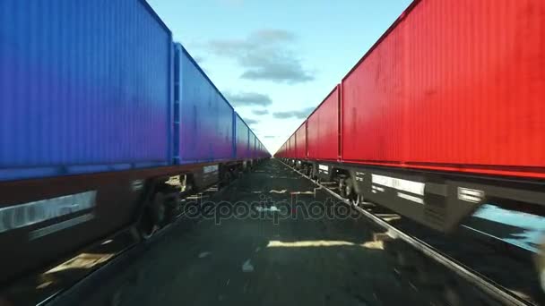 Freight train with cargo containers. Logystic concept. Realistic cinematic 4k animation. — Stock Video