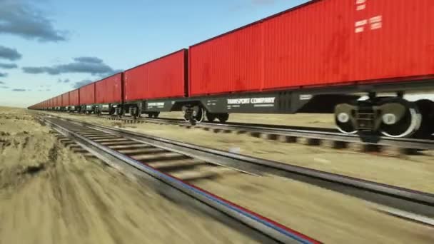 Τρένο εμπορευματικών μεταφορών με εμπορευματοκιβώτια φορτίου. Logystic έννοια. Animation ρεαλιστική κινηματογραφική 4k. — Αρχείο Βίντεο