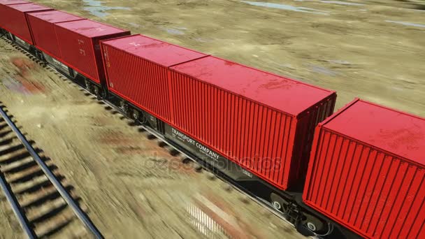 Tren de carga con contenedores de carga. Concepto logístico. Animación realista cinemática 4k . — Vídeos de Stock