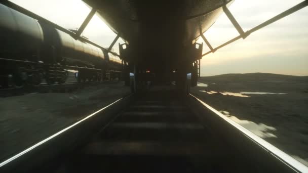 Petroleros de tren de carga. Contra Sunrise. Animación realista cinemática 4k . — Vídeos de Stock