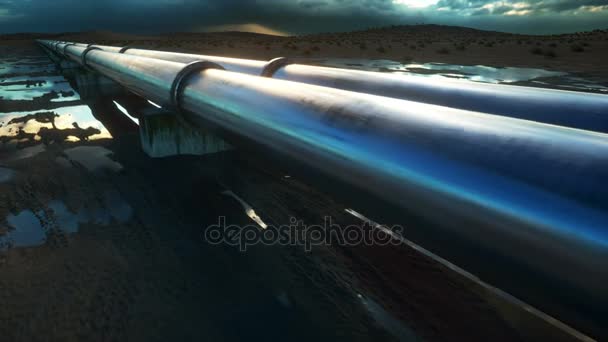 Pipeline Transport von Öl, Erdgas oder Wasser in Metallrohren. Öl-Konzept. realistische filmische 4k-Animation. — Stockvideo