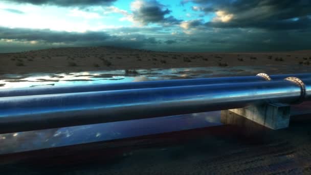 Pipeline Transport von Öl, Erdgas oder Wasser in Metallrohren. Öl-Konzept. realistische filmische 4k-Animation. — Stockvideo