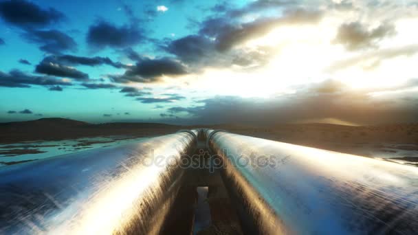 Óleo de transporte de oleoduto, gás natural ou água em tubo de metal. Conceito de petróleo. Animação cinematográfica realista 4K . — Vídeo de Stock