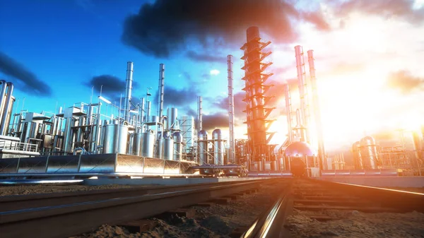 Rafineri. Petrol, petrol tesisi. Metal boru. 3D render. — Stok fotoğraf