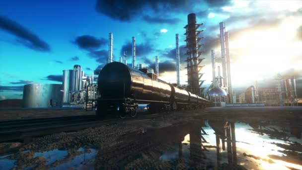 НПЗ. Нафтовий, хімічний завод. Металева труба. Реалістична кінематографічна анімація 4k . — стокове відео