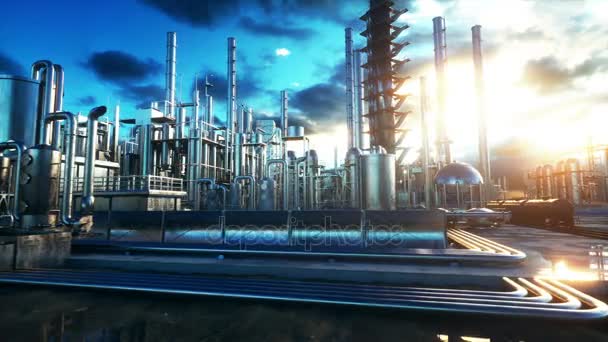 Raffinerie. Petrolium, chemische Anlage. Metallrohr. realistische filmische 4k-Animation. — Stockvideo