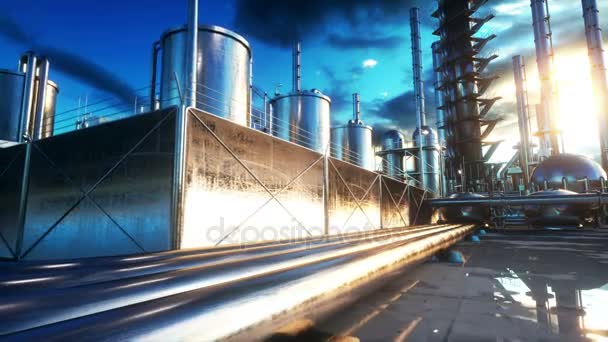 Refinery. Petrolium, chemical plant. Metal Pipe. Realistic cinematic 4k animation. — Stock Video