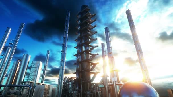 Raffinaderij. Petrolium, chemische fabriek. Metalen pijpje. Realistisch filmische 4k animatie. — Stockvideo