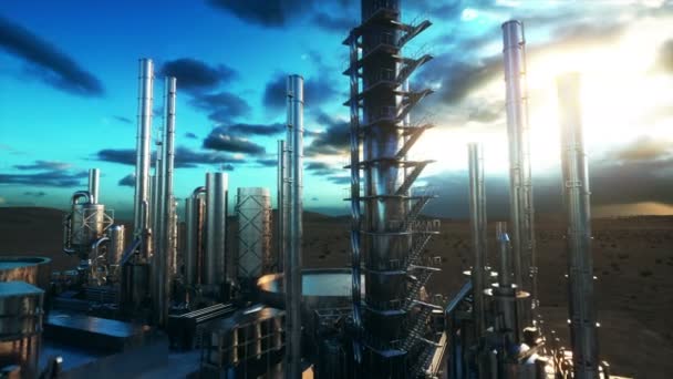 Refinería. Petrolium, planta química. Tubería de metal. Animación realista cinemática 4k . — Vídeos de Stock