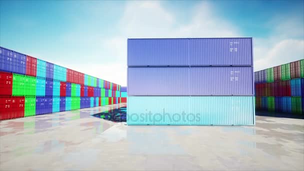 Container depot, wharehouse, seaport. Aeril view. Cargo containers. Logistic and business concept. Realistic 4k animation. — Stock Video