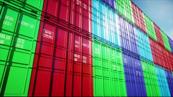 Container depot, wharehouse, seaport. Aeril view. Cargo containers. Logistic and business concept. Realistic 4k animation. — Stock Video