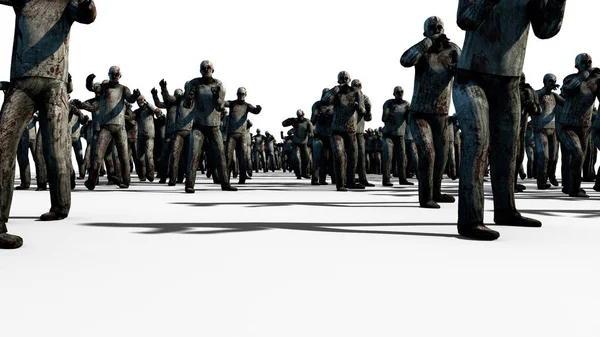 Une grande foule de zombies. Apocalypse, concept d'Halloween. isoler sur blanc. Rendu 3d . — Photo