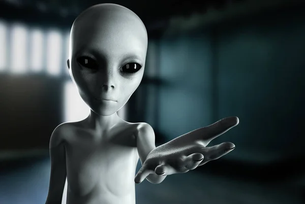 Mano aliena che si allunga. Concetto futuristico di UFO. rendering 3d . — Foto Stock