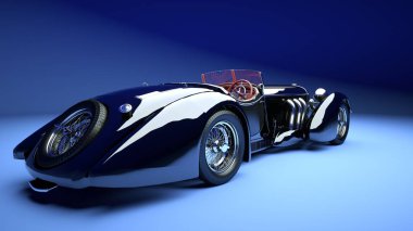 Lüks siyah kırmızı salon retro arabayla. Stüdyo ışık. 3D render.