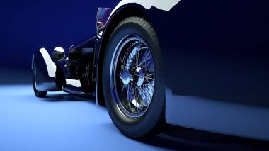 Lüks siyah kırmızı salon retro arabayla. Stüdyo ışık. 3D render.