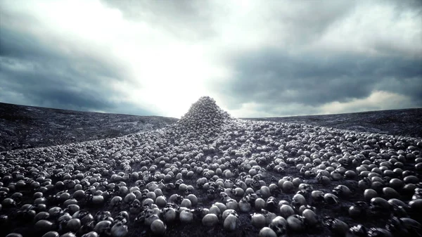 kafatasları yığını. Kıyamet ve cehennem kavramı. 3D render.