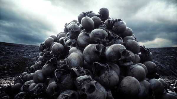heap of skulls. Apocalypse and hell concept. 3d rendering.
