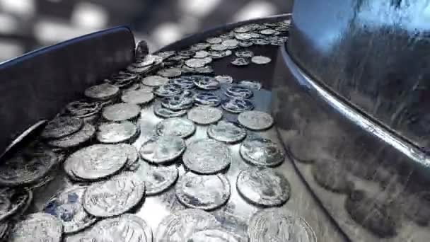 Proceso de producción de monedas, 25 centavos. Concepto industrial. Equipo de fábrica y macina. Animación realista 4k . — Vídeo de stock