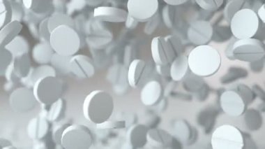 düşen hap, tablet. Tıbbi kavramı. Gerçekçi 4 k animasyon.