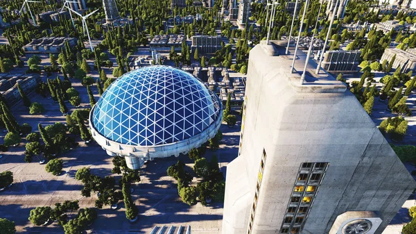 Ciudad futurista, ciudad. Arquitectura del futuro. Vista aérea. renderizado 3d . —  Fotos de Stock