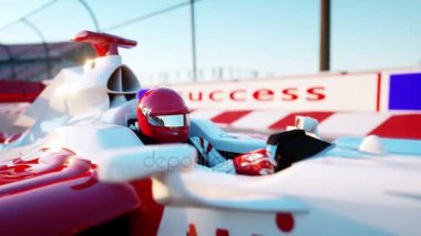 Formula 1 yarış otomobil yarışçısı. Irk ve motivasyon kavramı. Harika gün batımı. Gerçekçi 4 k animasyon.