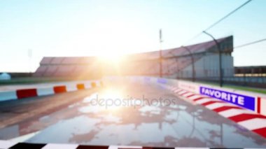 Formula 1 yarış otomobil yarışçısı. Irk ve motivasyon kavramı. Harika gün batımı. Gerçekçi 4 k animasyon.