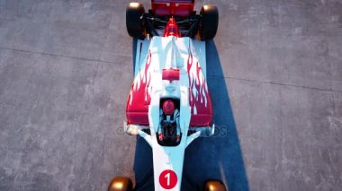 Formula 1 yarış otomobil yarışçısı. Irk ve motivasyon kavramı. Harika gün batımı. Gerçekçi 4 k animasyon.