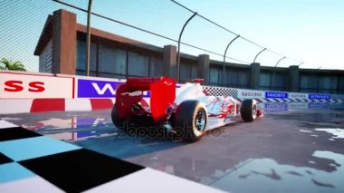 Formula 1 yarış otomobil yarışçısı. Irk ve motivasyon kavramı. Harika gün batımı. Gerçekçi 4 k animasyon.