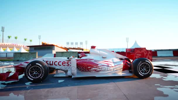 Racer van Formule 1 in een racewagen. Race en motivatie concept. Prachtige zonsondergang. Realistische 4 k-animatie. — Stockvideo