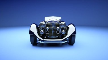 Lüks siyah kırmızı salon retro arabayla. Stüdyo ışık. 3D render.