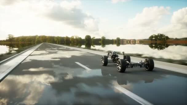 Auto-Fahrgestell mit Motor auf der Autobahn. Übergang. sehr schnelles Fahren. Auto-Konzept. realistische 4k-Animation. — Stockvideo