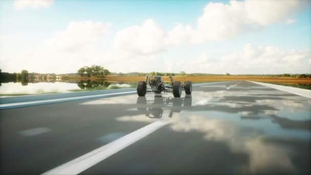 Châssis de voiture avec moteur sur autoroute. Conduite très rapide. Concept automatique. Animation réaliste 4k . — Video