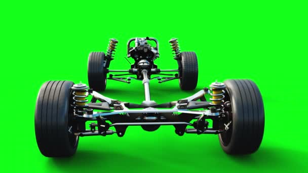 Fahrgestell mit isoliertem Motor. sehr schnelles Fahren. Auto-Konzept. Green Screen. realistische 4k-Animation. — Stockvideo