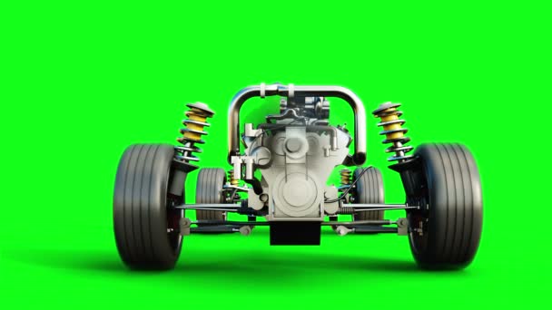 Auto chassis met motor isoleren. Zeer snel rijden. Auto concept. Groen scherm. Realistische 4 k-animatie. — Stockvideo