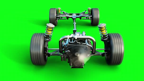 Car chassis with engine isolate. Very fast driving. Auto concept. Green screen. Realistic 4k animation. — Stock Video