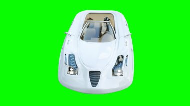 Kadınla fütüristik uçan araba. Geleceğin ulaşım. İzole et. 3D render